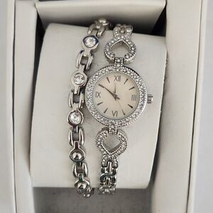 Silver Crystal-Accent Women's Bracelet Watch with Matching Bracelet
